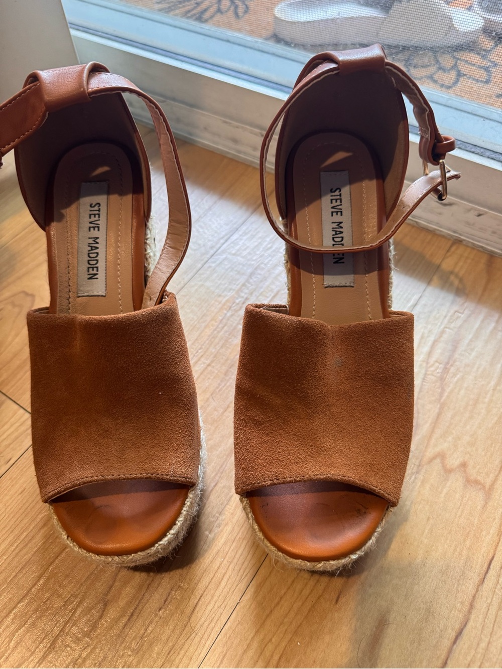 Steve Madden Brown Suede Espadrille Wedge Sandals with Ankle Strap